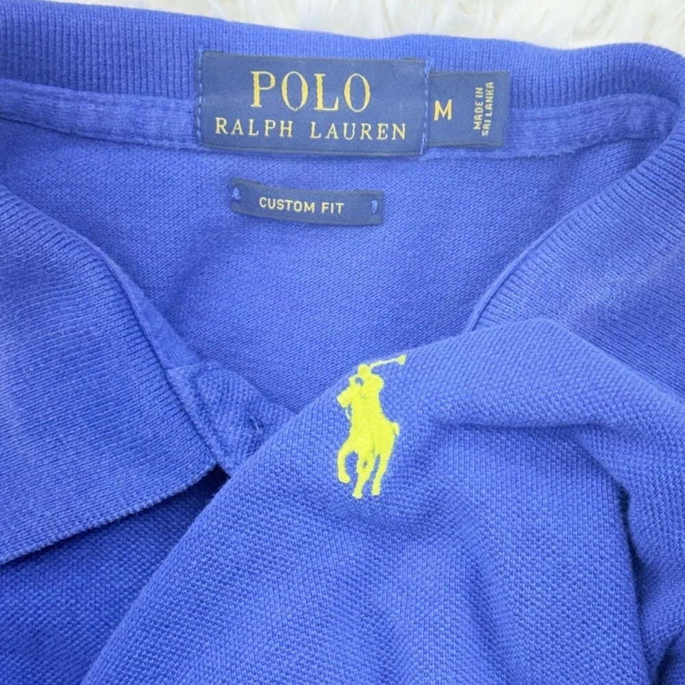Polo Ralph Lauren Polo Shirt Mens M Blue Custom Fit Mesh Yellow Pony Cotton
